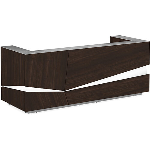 Illusion Modern Design Illuminated Dark Walnut Reception Desk with Silver Glass Counter Top W2800xD1000xH1100mm Illusion Modern Design Illuminated Dark Walnut Reception Desk with Silver Glass Counter Top W2800xD1000xH1100mm