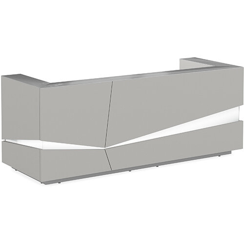 Illusion Modern Design Illuminated Grey Reception Desk with Silver Glass Counter Top W2800xD1000xH1100mm