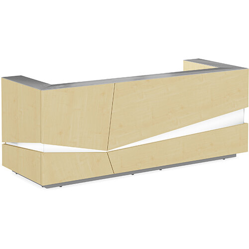 Illusion Modern Design Illuminated Maple Reception Desk with Silver Glass Counter Top W2800xD1000xH1100mm