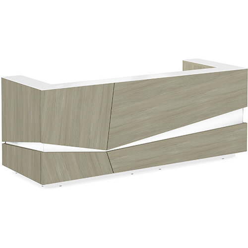 Illusion Modern Design Illuminated Arctic Oak Reception Desk with White Glass Counter Top W2800xD1000xH1100mm