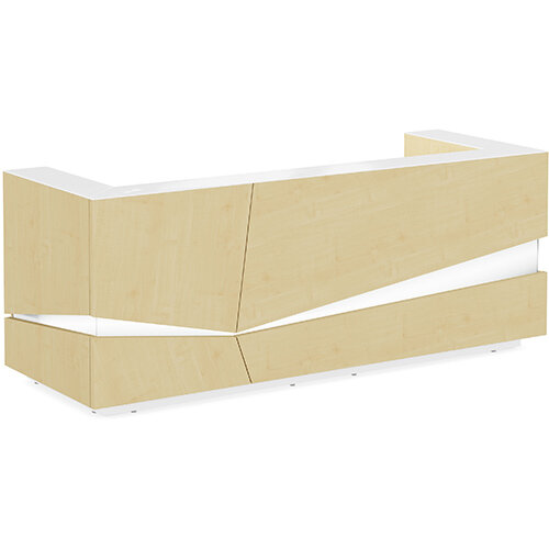 Illusion Modern Design Illuminated Maple Reception Desk with White Glass Counter Top W2800xD1000xH1100mm