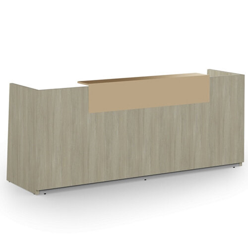 Libra Minimalist Design Arctic Oak Reception Desk With Cappuccino Acrylux Counter Top Panel W2600xD850xH1060mm