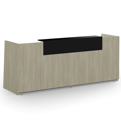 Libra Minimalist Design Arctic Oak Reception Desk With Black Acrylux Counter Top Panel W2600xD850xH1060mm Libra Minimalist Design Arctic Oak Reception Desk With Black Acrylux Counter Top Panel W2600xD850xH1060mm