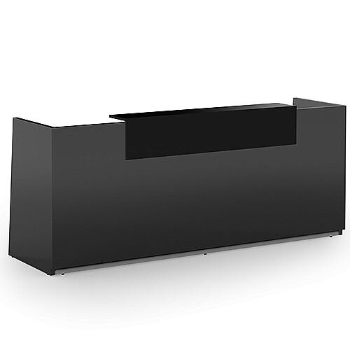 Libra Premium Minimalist Design Dark Grey Acrylux Gloss Panel Reception Desk With Black Counter Top Panel W2600xD850xH1060mm Libra Premium Minimalist Design Dark Grey Acrylux Gloss Panel Reception Desk With Black Counter Top Panel W2600xD850xH1060mm