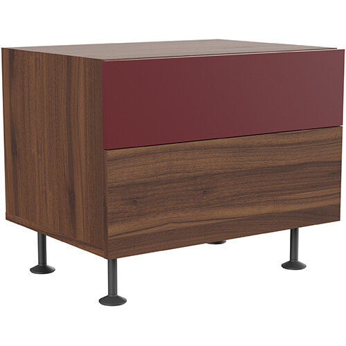 Soreno 2 Drawer Pedestal American Walnut with Wine Red Drawers