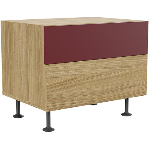 Soreno 2 Drawer Pedestal Natural Oak with Wine Red Drawers