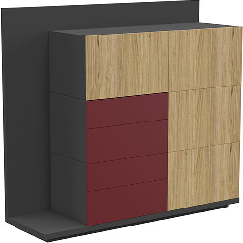 Soreno Storage System Natural Oak with Wine Red Drawers