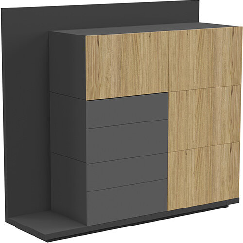 Soreno Storage System Natural Oak with Black Grey Drawers