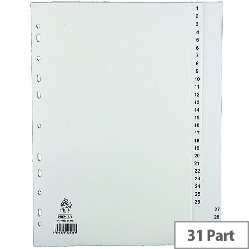 Index A4 1-31 Polypropylene White Subject Dividers WX01357