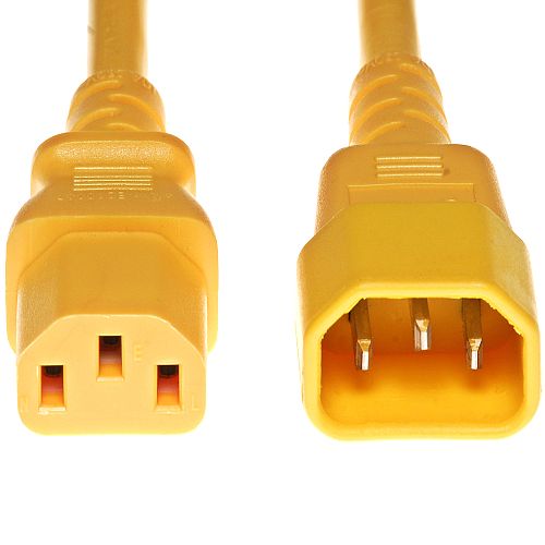 Power Cable C13 to C14 Extension Cord Male-Female IEC (3 Pin Plug) - Yellow - 3 Metre Length