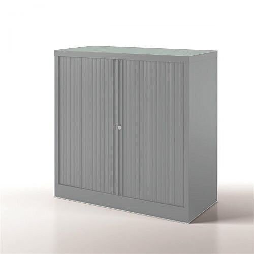 Bisley Side Opening Tambour Door Cupboard H1000xW1000xD470mm Goose Grey - Supplied Empty, Variety of Shelves & Suspension Filing Roll Out Frames Available