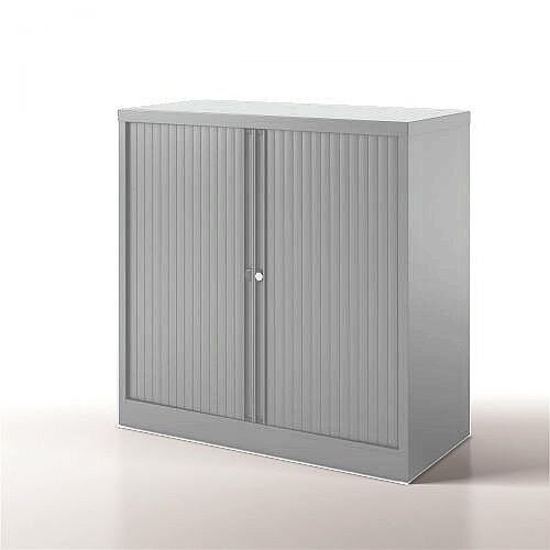 Bisley Side Opening Tambour Door Cupboard H1000xW1000xD470mm Silver - Supplied Empty, Variety of Shelves & Suspension Filing Roll Out Frames Available