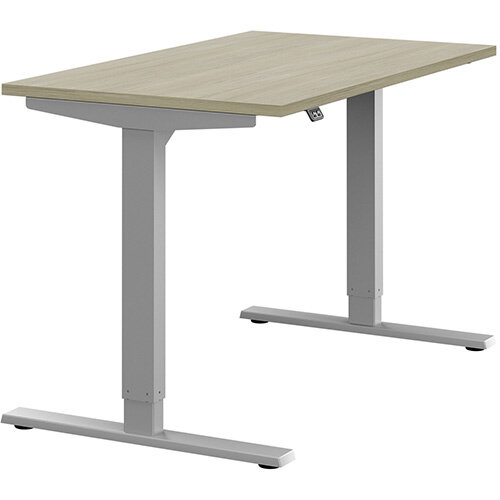 Zoom Electric Height Adjustable Sit Stand Office Desk Plain Top W1200mmxD700mmxH685-1185mm Arctic Oak Top Silver Frame