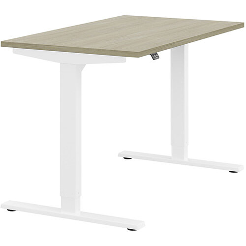 Zoom Electric Height Adjustable Sit Stand Office Desk Plain Top W1200mmxD700mmxH685-1185mm Arctic Oak Top White Frame