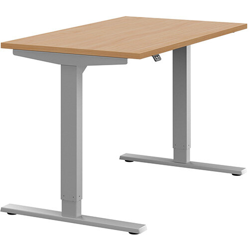 Zoom Electric Height Adjustable Sit Stand Office Desk Plain Top W1200mmxD700mmxH685-1185mm Beech Top Silver Frame