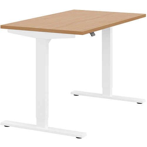 Zoom Electric Height Adjustable Sit Stand Office Desk Plain Top W1200mmxD700mmxH685-1185mm Beech Top White Frame