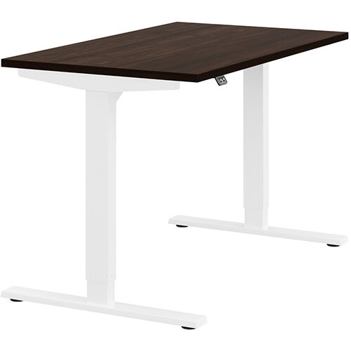 Zoom Electric Height Adjustable Sit Stand Office Desk Plain Top W1200mmxD700mmxH685-1185mm Dark Walnut Top White Frame