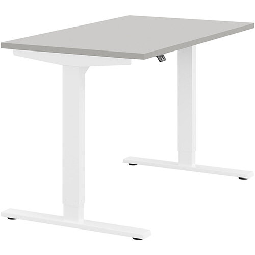 Zoom Height Adjustable Sit Stand Office Desk Plain Top W1200mmxD700mmxH685-1185mm Grey Top White Frame - Prevents &Reduces Muscle &Back Problems, Poor Circulation &Increases Brain Activity. Zoom Height Adjustable Sit Stand Office Desk Plain Top W1200mmxD700mmxH685-1185mm Grey Top White Frame - Prevents &Reduces Muscle &Back Problems, Poor Circulation &Increases Brain Activity.