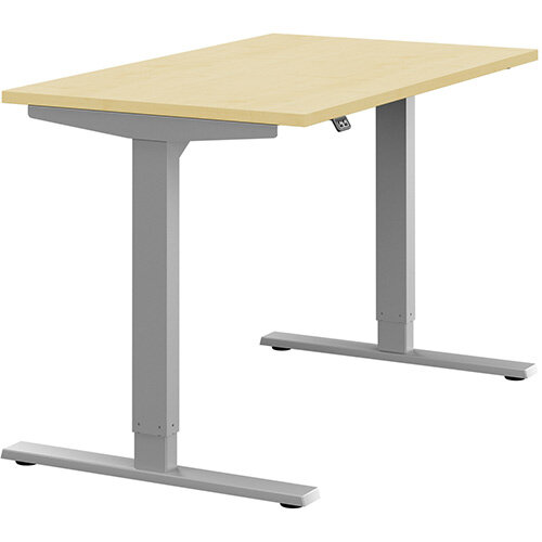 Zoom Electric Height Adjustable Sit Stand Office Desk Plain Top W1200mmxD700mmxH685-1185mm Maple Top Silver Frame