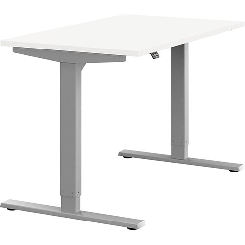 Zoom Height Adjustable Sit Stand Office Desk Plain Top W1200mmxD700mmxH685-1185mm White Top Silver Frame - Prevents &Reduces Muscle &Back Problems, Poor Circulation &Increases Brain Activity. Zoom Height Adjustable Sit Stand Office Desk Plain Top W1200mmxD700mmxH685-1185mm White Top Silver Frame - Prevents &Reduces Muscle &Back Problems, Poor Circulation &Increases Brain Activity.