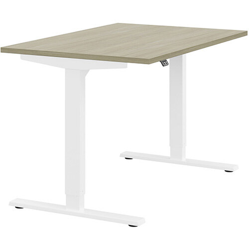 Zoom Electric Height Adjustable Sit Stand Office Desk Plain Top W1200mmxD800mmxH685-1185mm Arctic Oak Top White Frame