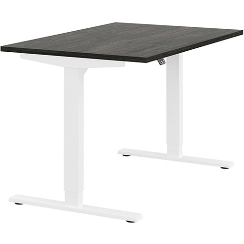 Zoom Electric Height Adjustable Sit Stand Office Desk Plain Top W1200mmxD800mmxH685-1185mm Carbon Walnut Top White Frame