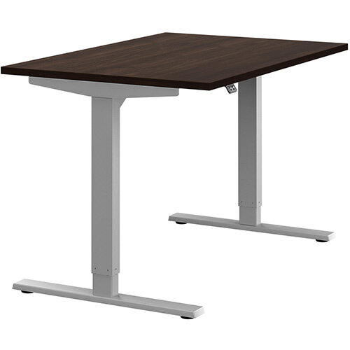 Zoom Electric Height Adjustable Sit Stand Office Desk Plain Top W1200mmxD800mmxH685-1185mm Dark Walnut Top Silver Frame