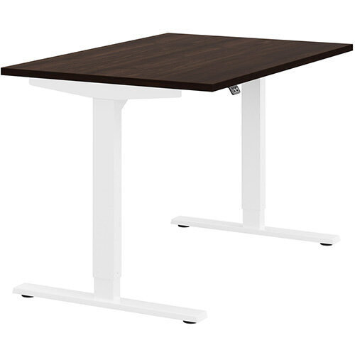 Zoom Electric Height Adjustable Sit Stand Office Desk Plain Top W1200mmxD800mmxH685-1185mm Dark Walnut Top White Frame