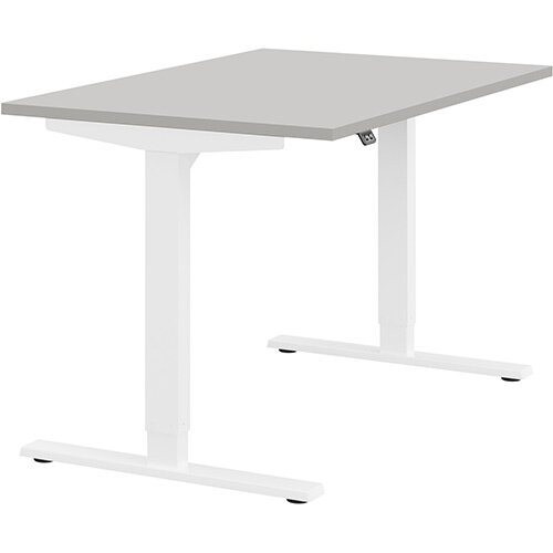 Zoom Height Adjustable Sit Stand Office Desk Plain Top W1200mmxD800mmxH685-1185mm Grey Top White Frame - Prevents &Reduces Muscle &Back Problems, Poor Circulation &Increases Brain Activity. Zoom Height Adjustable Sit Stand Office Desk Plain Top W1200mmxD800mmxH685-1185mm Grey Top White Frame - Prevents &Reduces Muscle &Back Problems, Poor Circulation &Increases Brain Activity.