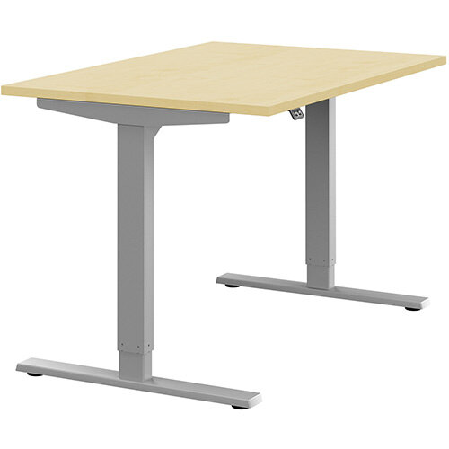 Zoom Electric Height Adjustable Sit Stand Office Desk Plain Top W1200mmxD800mmxH685-1185mm Maple Top Silver Frame