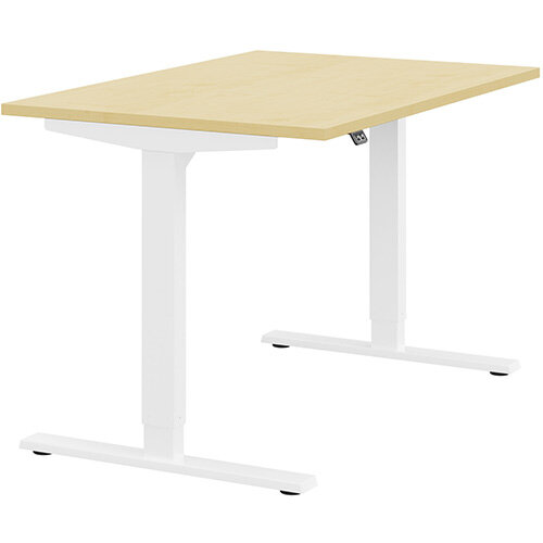 Zoom Electric Height Adjustable Sit Stand Office Desk Plain Top W1200mmxD800mmxH685-1185mm Maple Top White Frame