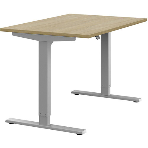 Zoom Electric Height Adjustable Sit Stand Office Desk Plain Top W1200mmxD800mmxH685-1185mm Urban Oak Top Silver Frame