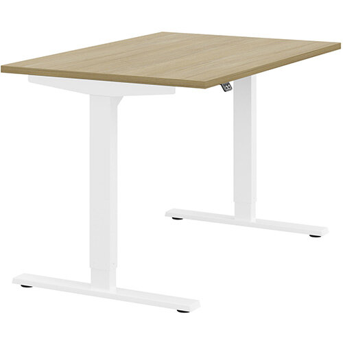 Zoom Electric Height Adjustable Sit Stand Office Desk Plain Top W1200mmxD800mmxH685-1185mm Urban oak Top White Frame