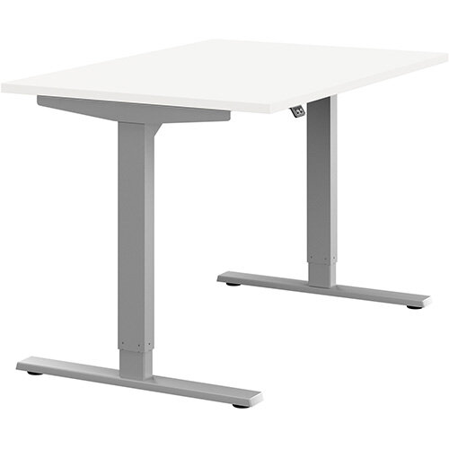 Zoom Height Adjustable Sit Stand Office Desk Plain Top W1200mmxD800mmxH685-1185mm White Top Silver Frame - Prevents &Reduces Muscle &Back Problems, Poor Circulation &Increases Brain Activity. Zoom Height Adjustable Sit Stand Office Desk Plain Top W1200mmxD800mmxH685-1185mm White Top Silver Frame - Prevents &Reduces Muscle &Back Problems, Poor Circulation &Increases Brain Activity.