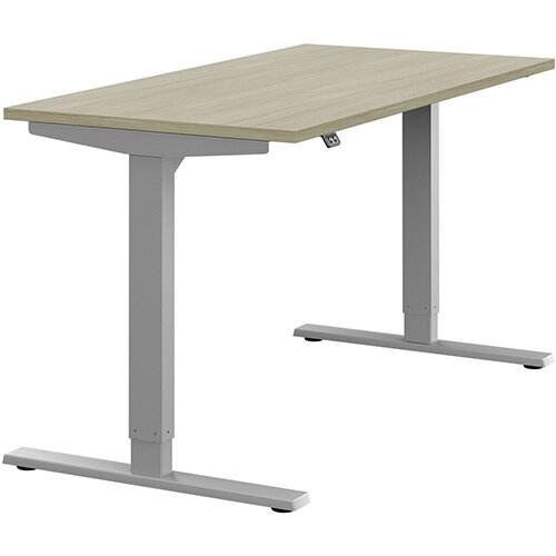 Zoom Electric Height Adjustable Sit Stand Office Desk Plain Top W1400mmxD700mmxH685-1185mm Arctic Oak Top Silver Frame