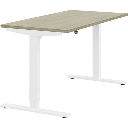 Zoom Electric Height Adjustable Sit Stand Office Desk Plain Top W1400mmxD700mmxH685-1185mm Arctic Oak Top White Frame