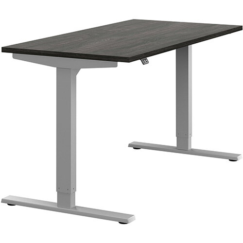 Zoom Electric Height Adjustable Sit Stand Office Desk Plain Top W1400mmxD700mmxH685-1185mm Carbon Walnut Top Silver Frame