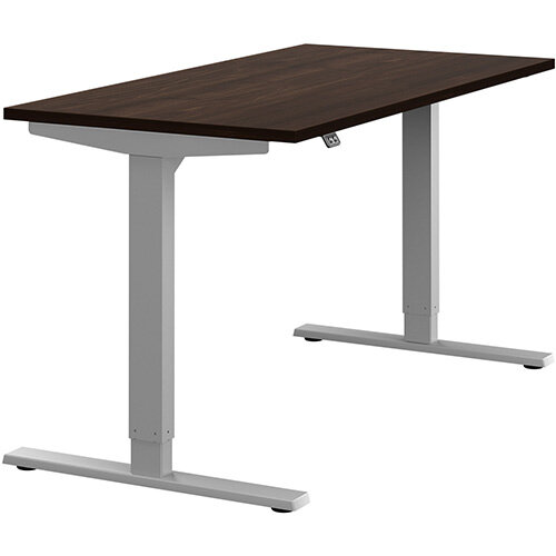 Zoom Electric Height Adjustable Sit Stand Office Desk Plain Top W1400mmxD700mmxH685-1185mm Dark Walnut Top Silver Frame