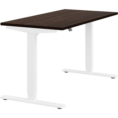 Zoom Electric Height Adjustable Sit Stand Office Desk Plain Top W1400mmxD700mmxH685-1185mm Dark Walnut Top White Frame