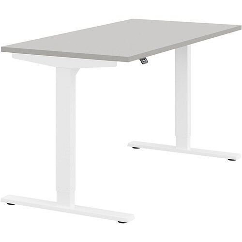 Zoom Electric Height Adjustable Sit Stand Office Desk Plain Top W1400mmxD700mmxH685-1185mm Grey Top White Frame