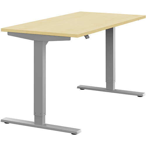 Zoom Electric Height Adjustable Sit Stand Office Desk Plain Top W1400mmxD700mmxH685-1185mm Maple Top Silver Frame