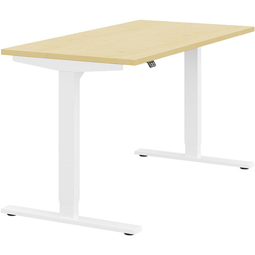 Zoom Electric Height Adjustable Sit Stand Office Desk Plain Top W1400mmxD700mmxH685-1185mm Maple Top White Frame