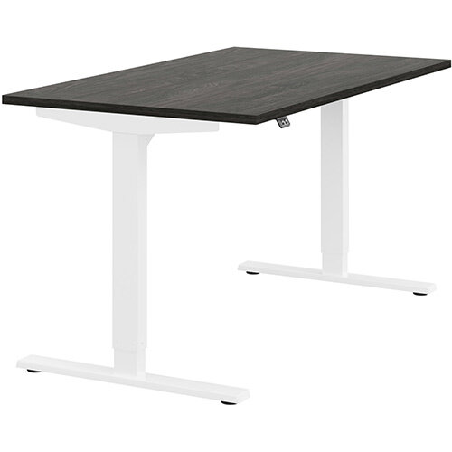 Zoom Electric Height Adjustable Sit Stand Office Desk Plain Top W1400mmxD800mmxH685-1185mm Carbon Walnut Top White Frame