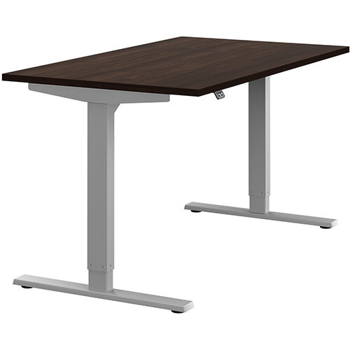 Zoom Electric Height Adjustable Sit Stand Office Desk Plain Top W1400mmxD800mmxH685-1185mm Dark Walnut Top Silver Frame