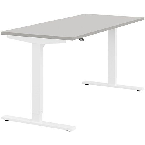 Zoom Height Adjustable Sit Stand Office Desk Plain Top W1600mmxD700mmxH685-1185mm Grey Top White Frame - Prevents &Reduces Muscle &Back Problems, Poor Circulation &Increases Brain Activity. Zoom Height Adjustable Sit Stand Office Desk Plain Top W1600mmxD700mmxH685-1185mm Grey Top White Frame - Prevents &Reduces Muscle &Back Problems, Poor Circulation &Increases Brain Activity.