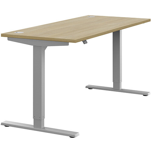 Zoom Electric Height Adjustable Sit Stand Office Desk Portal Top W1600xD700xH685-1185mm Urban oak Top Silver Frame