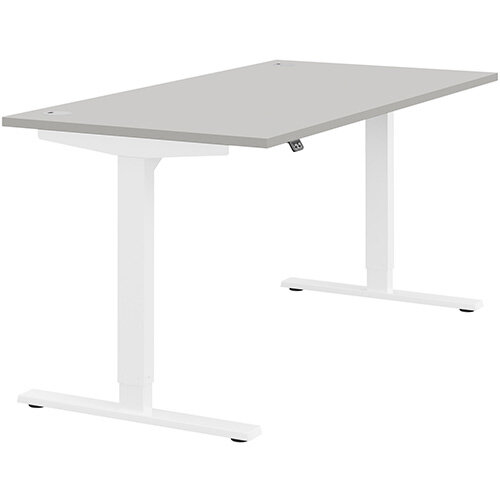 Zoom Height Adjustable Sit Stand Office Desk Portal Top W1600mmxD800mmxH685-1185mm Grey Top White Frame - Prevents &Reduces Muscle &Back Problems, Poor Circulation &Increases Brain Activity. Zoom Height Adjustable Sit Stand Office Desk Portal Top W1600mmxD800mmxH685-1185mm Grey Top White Frame - Prevents &Reduces Muscle &Back Problems, Poor Circulation &Increases Brain Activity.