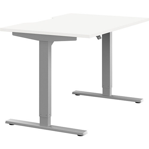 Zoom Height Adjustable Sit Stand Office Desk Scallop Top W1200mmxD800mmxH685-1185mm White Top Silver Frame - Prevents &Reduces Muscle &Back Problems, Poor Circulation &Increases Brain Activity. Zoom Height Adjustable Sit Stand Office Desk Scallop Top W1200mmxD800mmxH685-1185mm White Top Silver Frame - Prevents &Reduces Muscle &Back Problems, Poor Circulation &Increases Brain Activity.