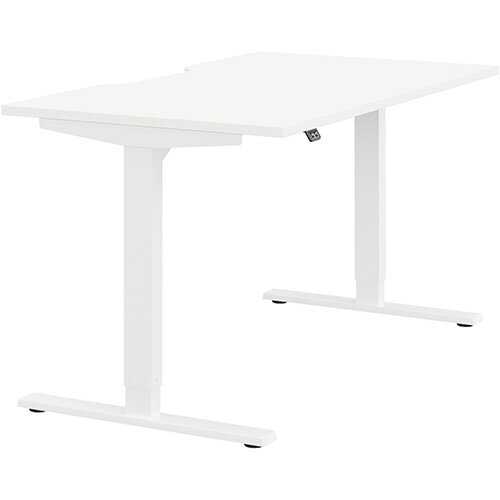 Zoom Electric Height Adjustable Sit Stand Office Desk Dual Purpose Reversible Scallop Top W1400xD800xH685-1185mm White Top White Frame