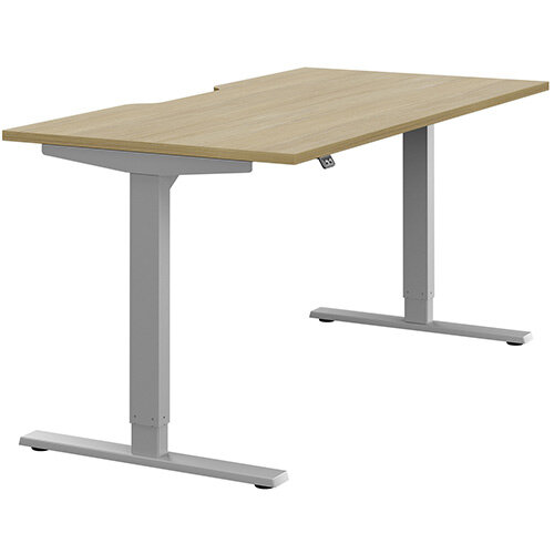 Zoom Height Adjustable Sit Stand Office Desk Scallop Top W1600mmxD800mmxH685-1185mm Urban Oak Top Silver Frame - Prevents &Reduces Muscle &Back Problems, Poor Circulation &Increases Brain Activity. Zoom Height Adjustable Sit Stand Office Desk Scallop Top W1600mmxD800mmxH685-1185mm Urban Oak Top Silver Frame - Prevents &Reduces Muscle &Back Problems, Poor Circulation &Increases Brain Activity.